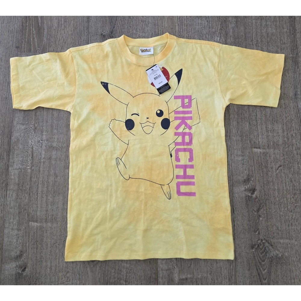 Cotton On Kids Pokemon‎ Pikachu Tie Dye T Shirt Size 11 12 Yellow Short Sleeve